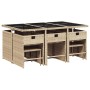 Beige 11-tlg. vidaXL Garten-Essgruppe aus Rattan mit Tisch, Stühlen und Hockern für Terrasse und Garten.