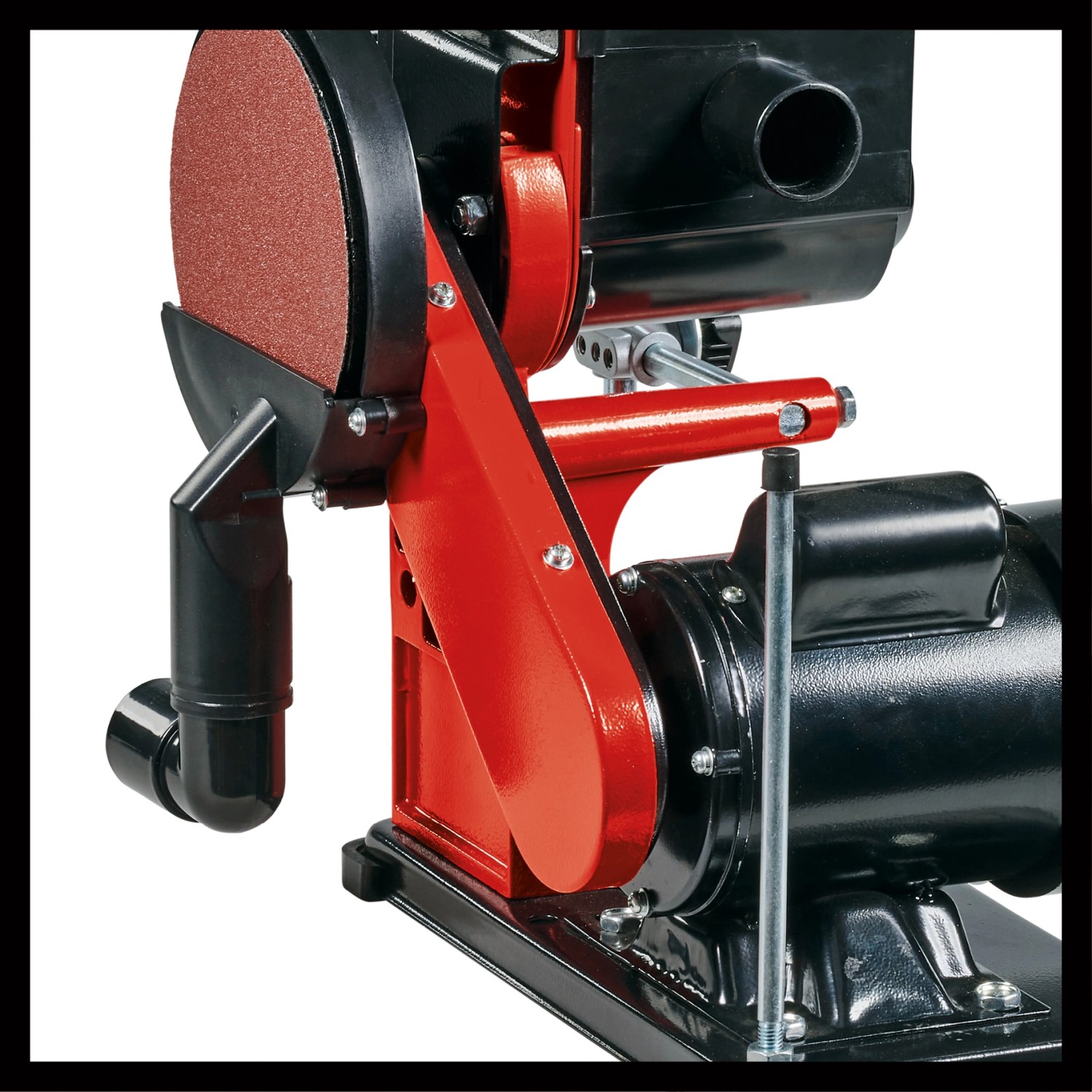 Einhell TC-US 380 Stand-Band-Tellerschleifer, rot/schwarz, mit Schleifband und Schleifteller.