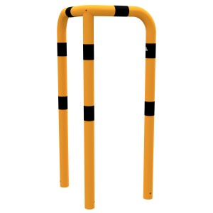 Schake Rammschutzbügel, gelb-schwarz, zum Einbetonieren, 600x1150 mm. Schutz für Baugeräte und Verkehrswege.
