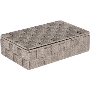 Wenko Badorganizer Adria, kleine Aufbewahrungsbox in Taupe mit Deckel aus Kunststoff-Geflecht.