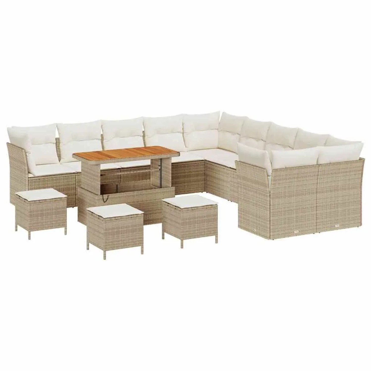 vidaXL Gartensofa-Set mit Kissen 14 Stk Beige und Creme Poly-Rattan 3363501 günstig online kaufen