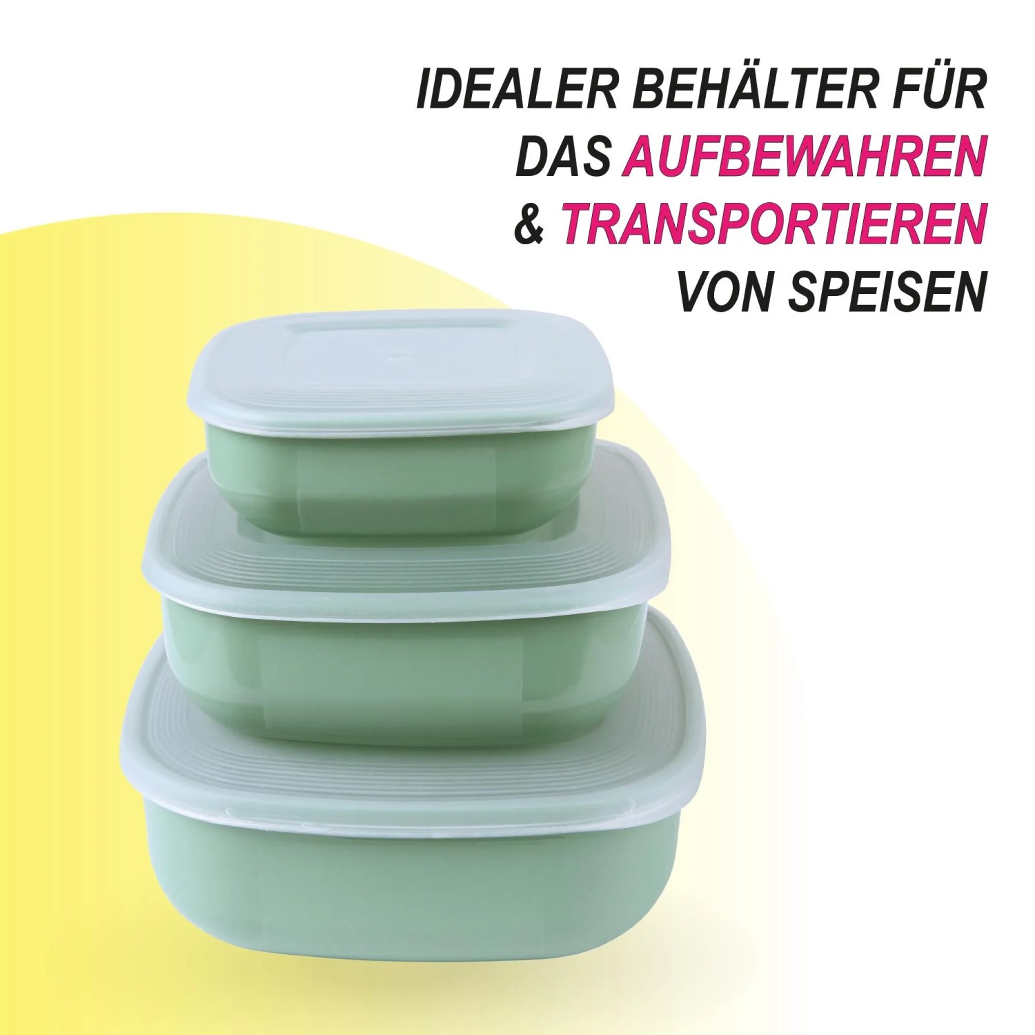 Bestgoodies Vorratsdosen 3er Set, eckig, grün. Vorratsbehälter für Küche & Aufbewahrung.