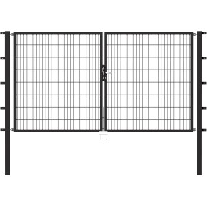 Metallzaun Doppeltor, anthrazit, 200x300 cm, für Doppelstabmatten. Gartenzaun Tor zum Einbetonieren.