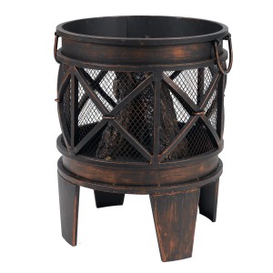 Tepro Feuerstelle Gracewood in Schwarz/Bronze mit Funkenschutz und Schürhaken.