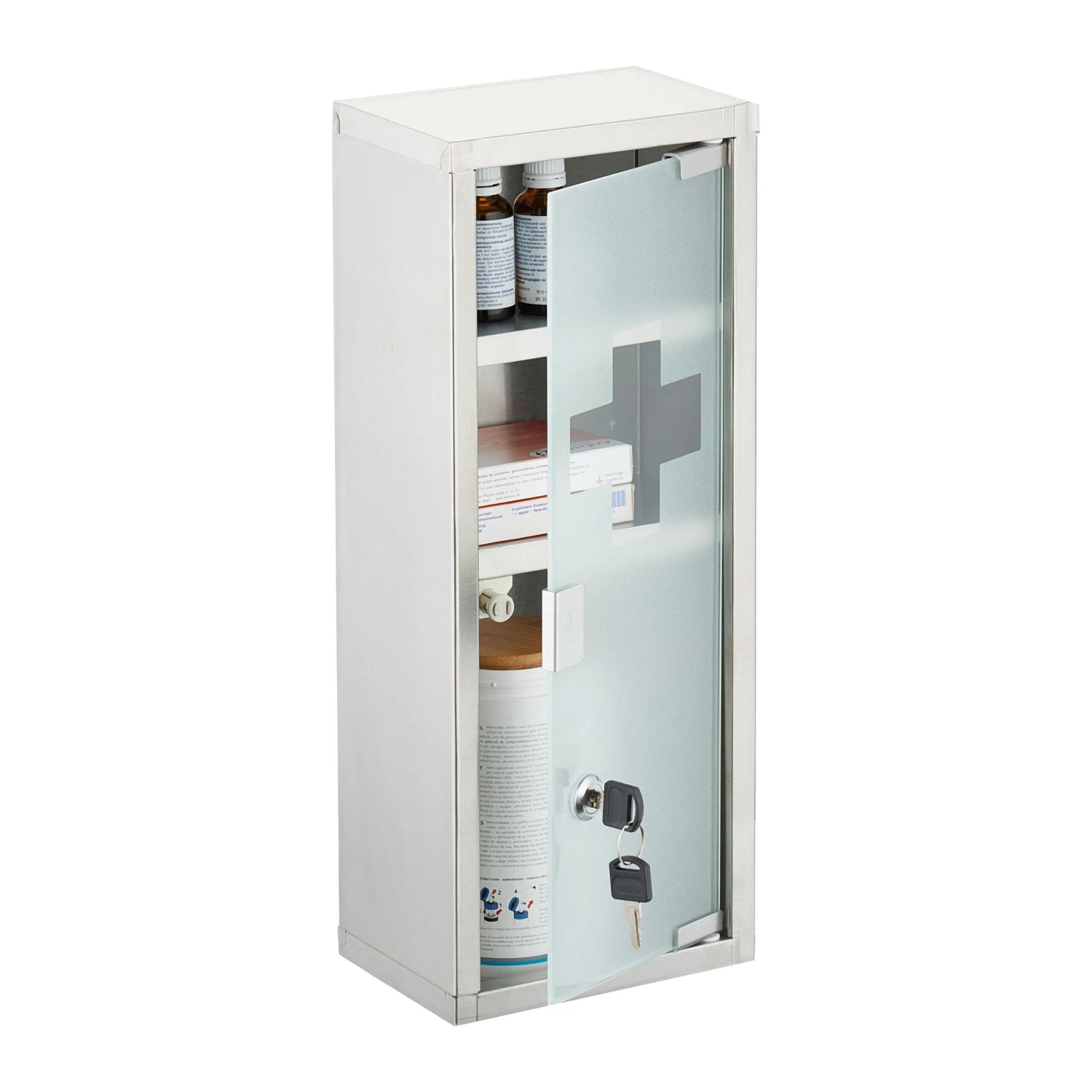 Relaxdays Medizinschrank Edelstahl Silber Abschließbar 45 cm x 18 cm x 12 cm 1,8 kg