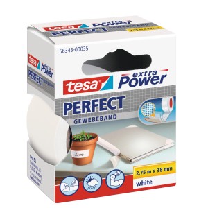 Tesa Extra Power Perfect Gewebeband, weiß, 2,75 m x 38 mm, vielseitig einsetzbar.