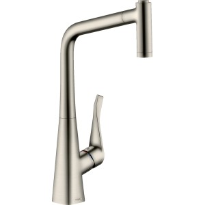 Hansgrohe Metris 320 Küchenarmatur mit Ausziehbrause, Edelstahl Finish.