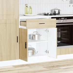 vidaXL Küchenunterschrank Porto Sonoma-Eiche. Offene Schublade, Türen mit Töpfen. Holzwerkstoff für Küche.