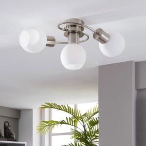 Moderne Lindby Deckenlampe Ciala mit 3 Leuchten aus Alu und Glas für Wohnzimmer.