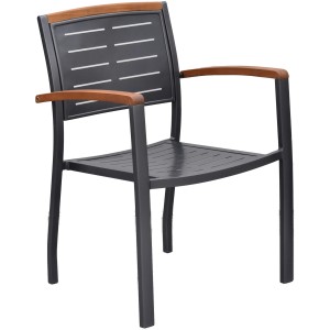 Merxx Gartensessel Tinos, 2er Set Stapelsessel mit Akazienholz-Armlehnen und graphitfarbenem Aluminiumgestell.