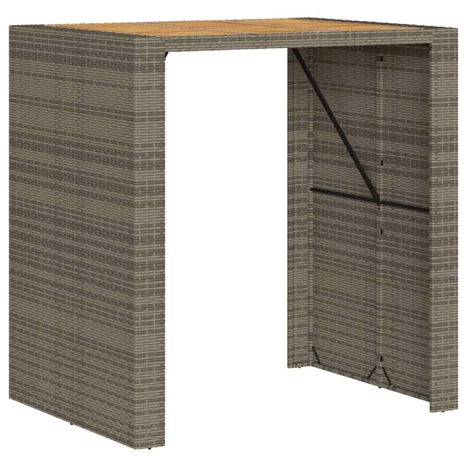 Graues vidaXL Gartenbar-Set aus Polyrattan mit Akazienholz-Tischplatte.