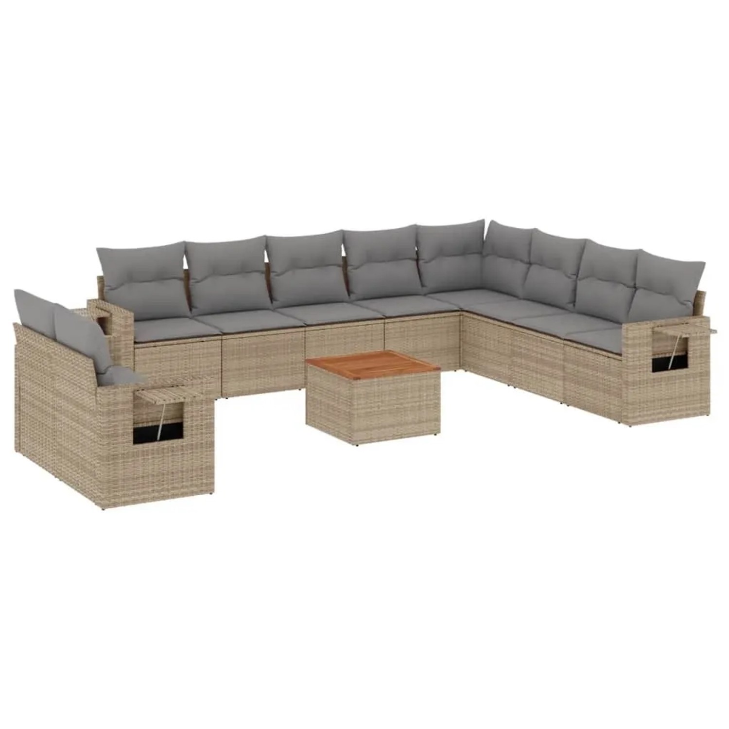 vidaXL 11-Tlg Garten-Sofagarnitur mit Kissen Beige Poly Rattan 3224638