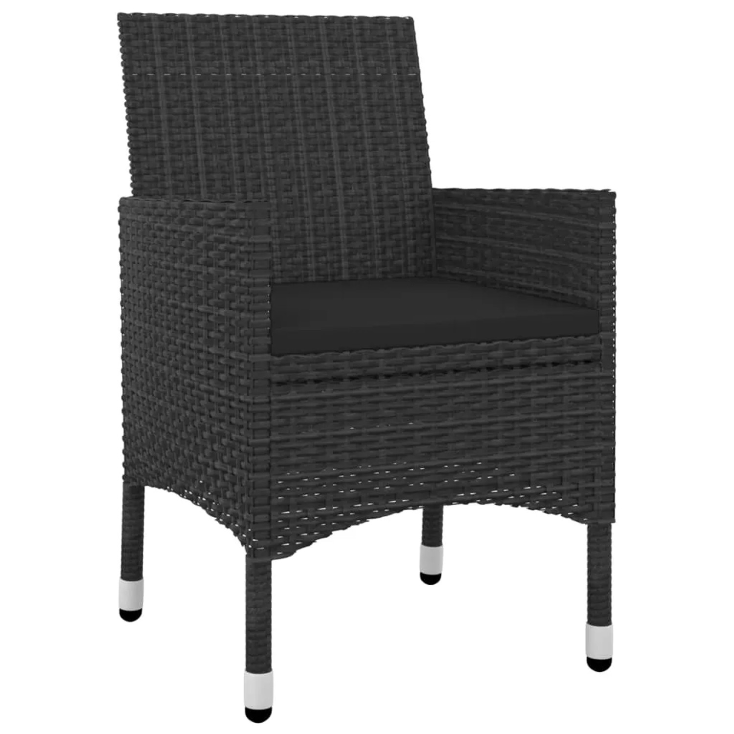 Schwarzer Rattan Gartenstuhl mit Polster aus der vidaXL 3-Tlg Essgruppe.