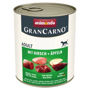 Gran Carno Hunde-Nassfutter Adult mit Hirsch & Apfel, 800g Dose.