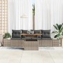 Graues 5-tlg. vidaXL Garten-Sofa-Set aus Poly Rattan mit Tisch und Stauraum.