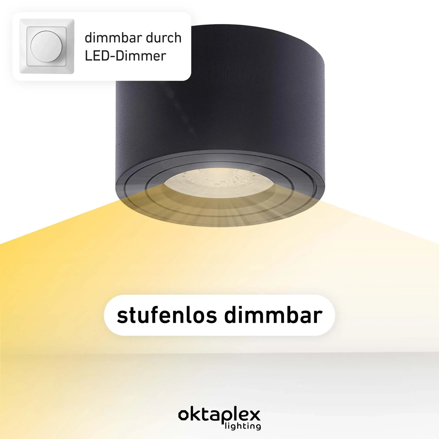 Schwarzer Oktaplex Aufputz Spot Lile S, 6er Set, dimmbar, mit LED-Modul und neutralweißem Licht.