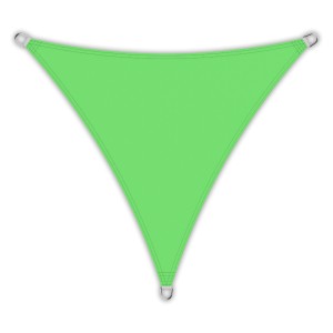 Apfelgrünes, dreieckiges Sonnensegel aus PES mit UV-Schutz und Ösen.