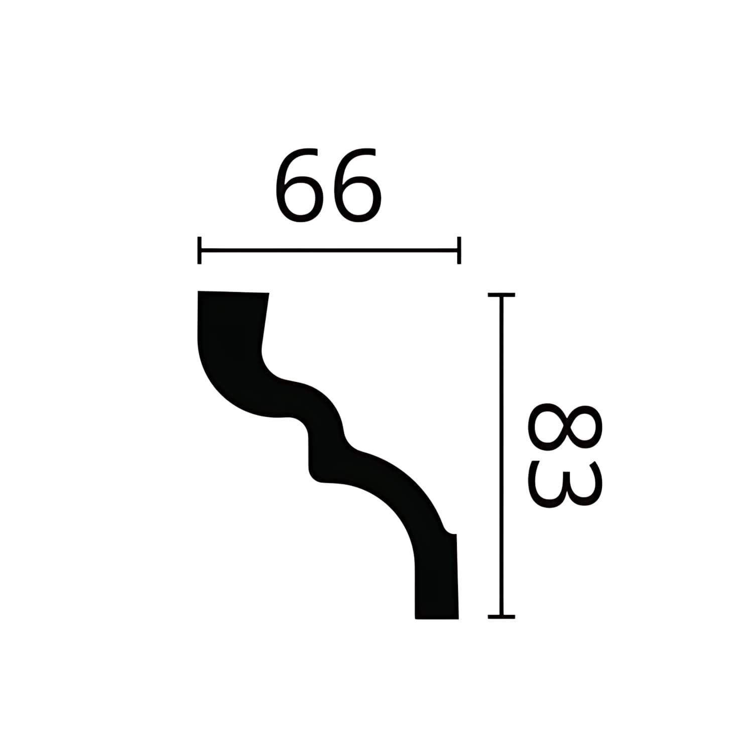 Abbildung der NOEL & MARQUET NMC C-Box-10 NOMASTYL Eckleiste mit Maßangaben (66x83 mm).