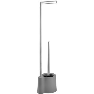 Wenko Stand WC-Garnitur Avola Grau mit Toilettenpapierhalter und Bürste.