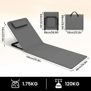 WOLTU Strandmatte 2er Set Strandliege mit Kopfkissen Klappbar Dunkelgrau