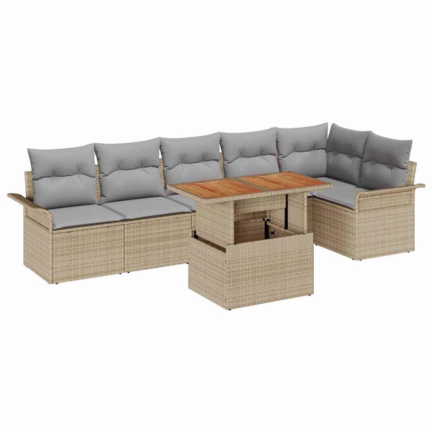 vidaXL Garten-Sofa-Set mit Speicher 7-Tlg Beige Poly Rattan 3358079 günstig online kaufen