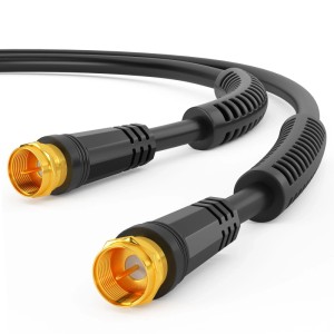 Schwarzes 15m SAT Kabel mit vergoldeten F-Steckern und Ferritkern für Audio & Video.