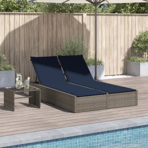 vidaXL Doppelte Sonnenliege mit Kissen Grau Poly-Rattan 368635