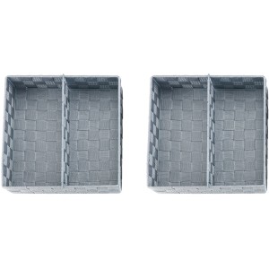 2er Set graue Wenko Organizer Adria L aus Kunststoffgeflecht mit variabler Fächerteilung.