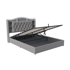 PXloue Doppelbett 160x200 cm Jugendbett mit Stauraum LED & USB Ladestation Grau