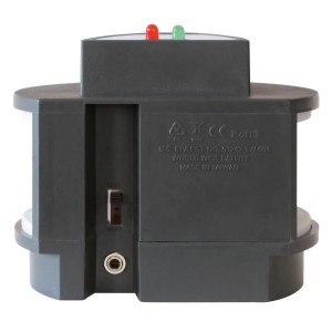 Blanko Ultraschall Ungeziefervertreiber Duo, Rückseite mit Schalter und LEDs.