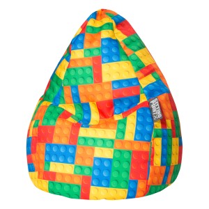 Bunter Sitting Point Sitzsack Bricks mit 120 l Füllung im Lego-Design.