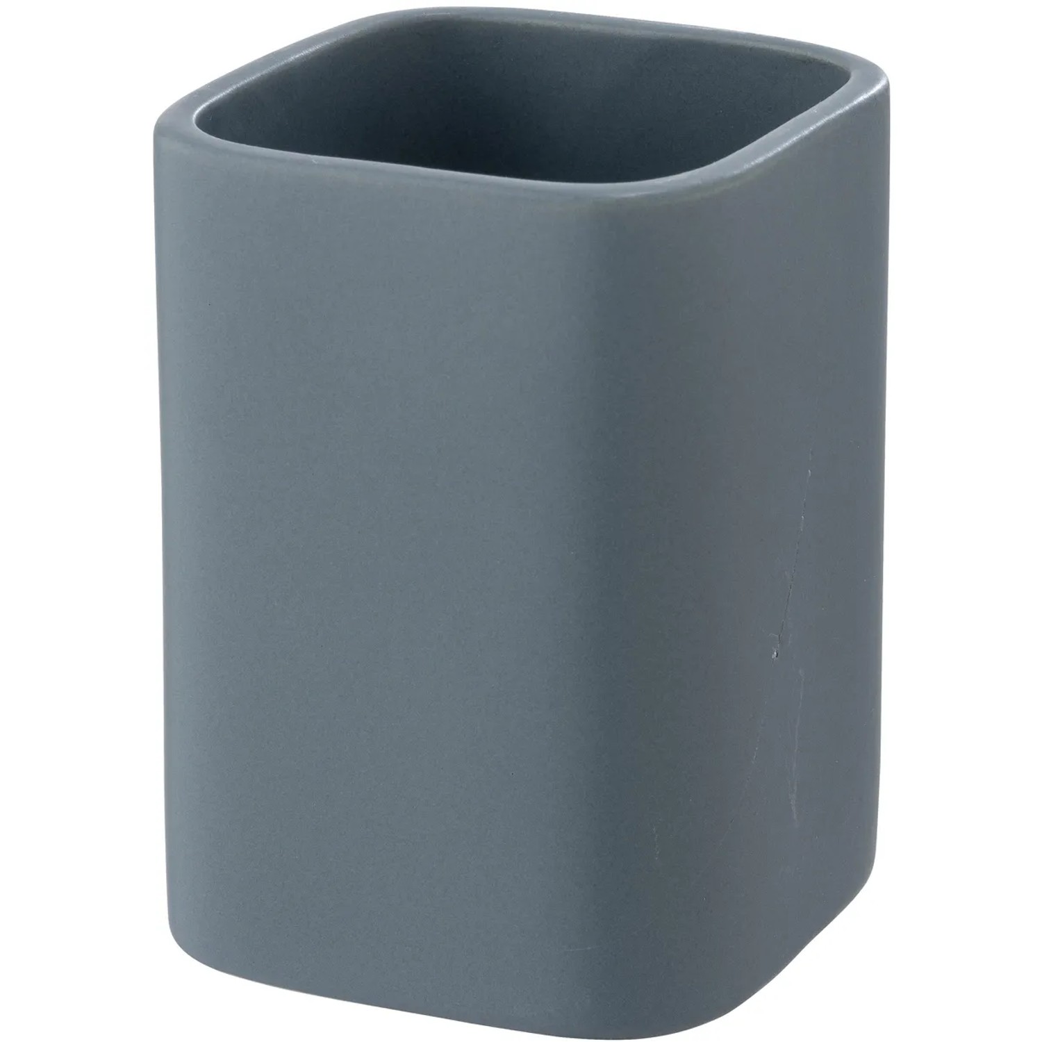 Blauer Wenko Zahnputzbecher Hexa aus Keramik mit abgerundeten, quadratischen Formen.