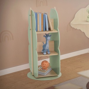 Grün-naturfarbenes Joyz Kinder Bücherregal in Baumform, 48x96 cm, aus Holz, beidseitig