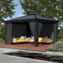 Palram Canopia Seitenteile für Pavillon Dallas 4300, dunkelgraue Vorhänge im Garten.