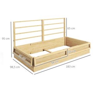 Outsunny Garten-Bett aus Tannenholz mit Rankgitter, Naturholz, Maße eingeblendet.