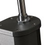 Detailaufnahme: Schwarze Gre Solardusche aus Aluminium, Basis mit Chrom-Elementen.
