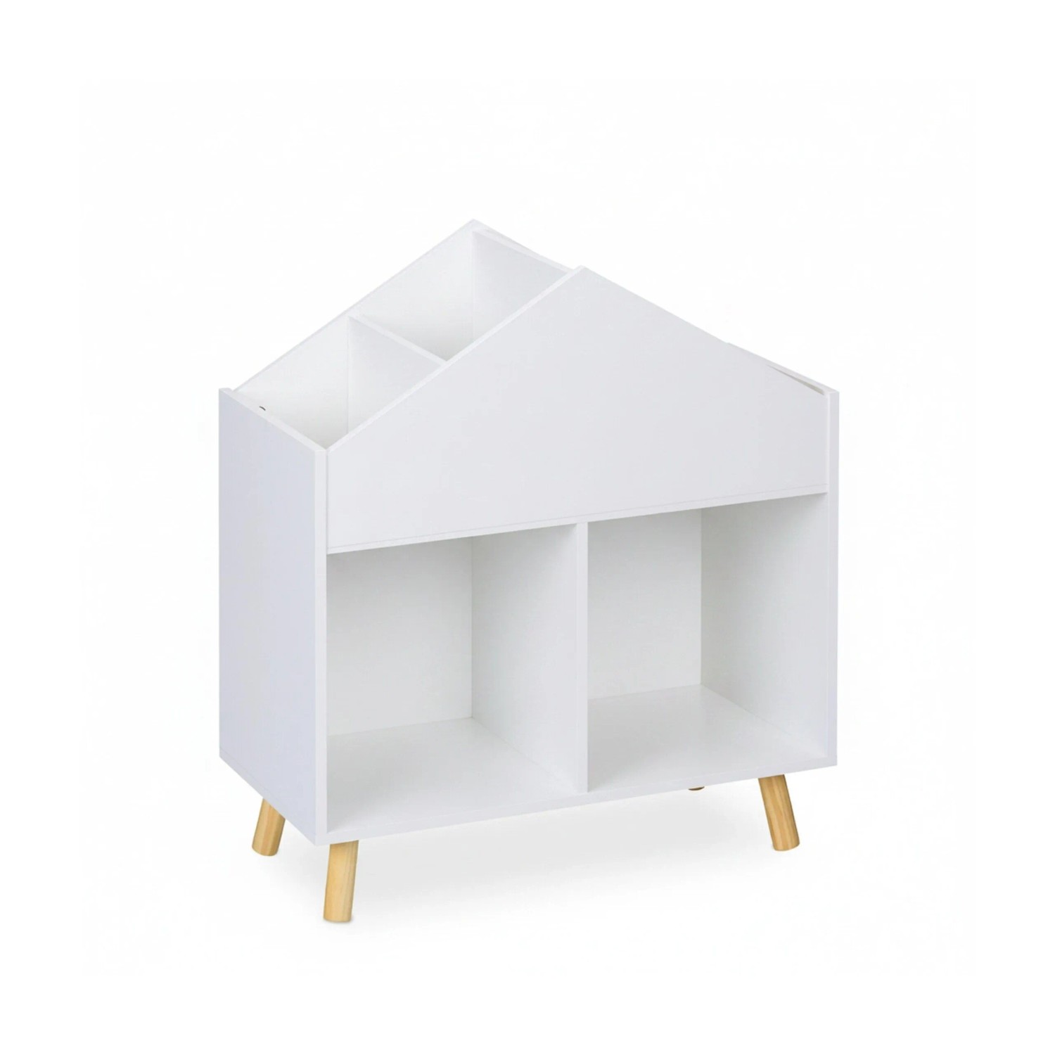 Relaxdays Kinderregal Hausform Holzwerkstoff Weiß Natur 6 Fächer 64,5 cm x 60 cm x 30 cm