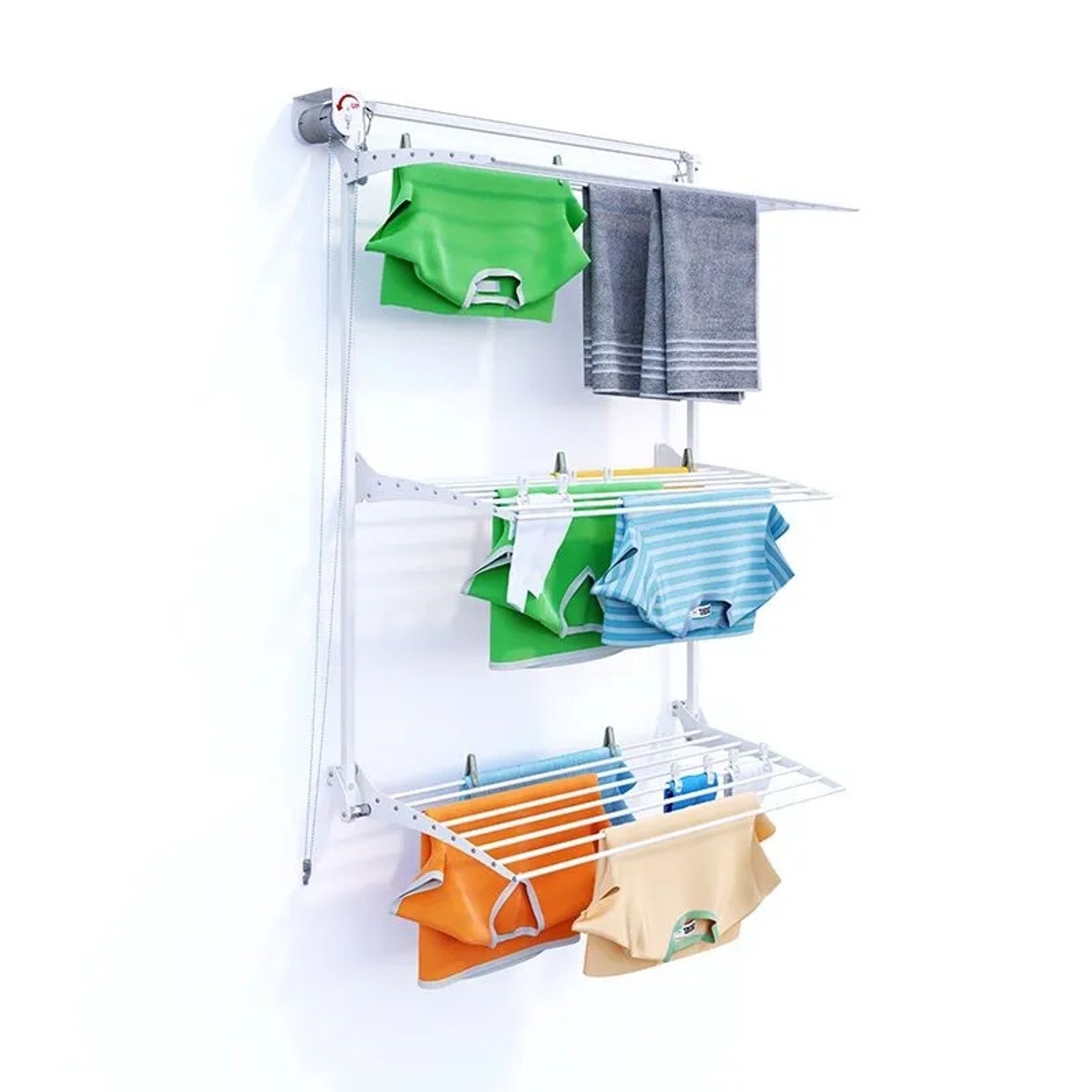 Foxydry Wäscheständer Zur Wandmontage 3 Ebenen Tragkraft 30 kg 108 cm Weiß
