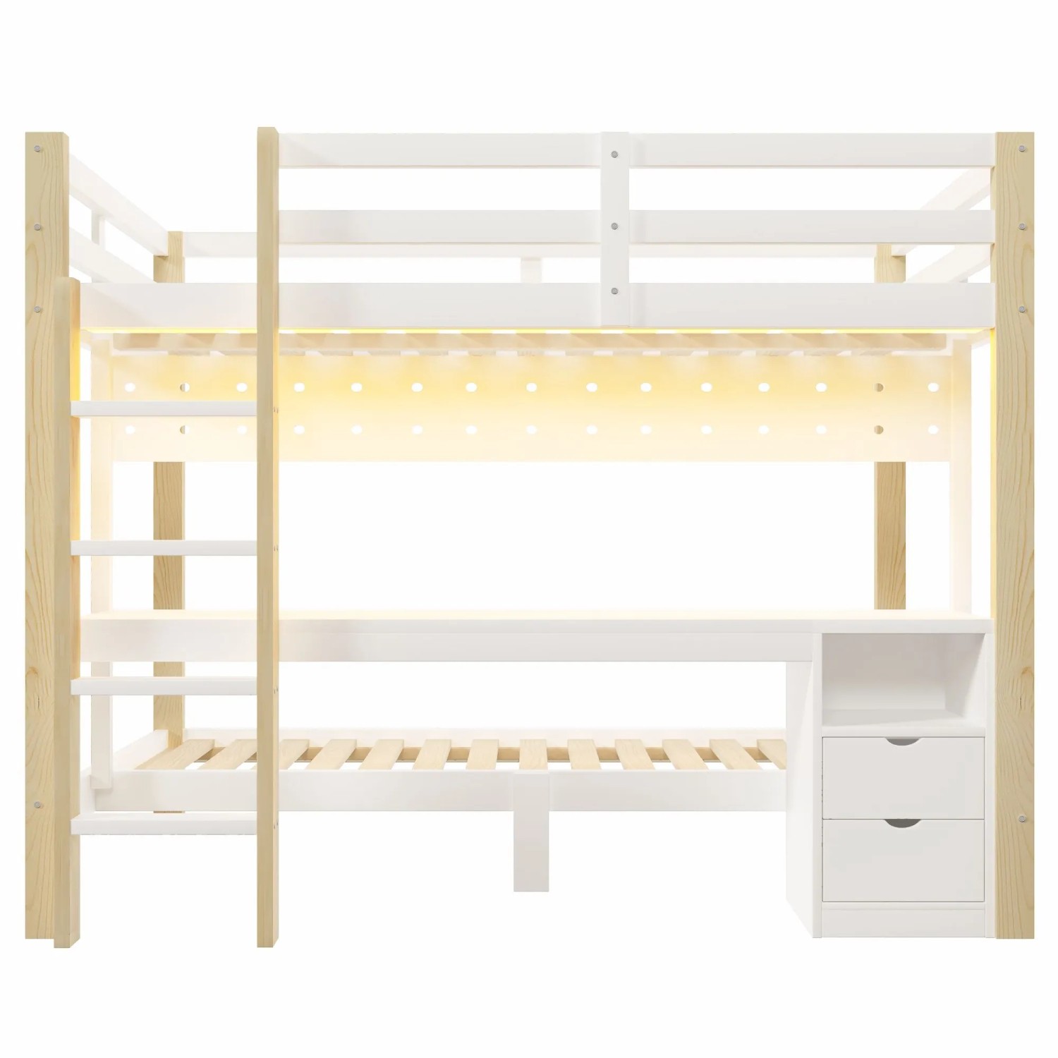 Merax Holz Hochbett Mit Schubladen Schreibtisch Lochwand LED