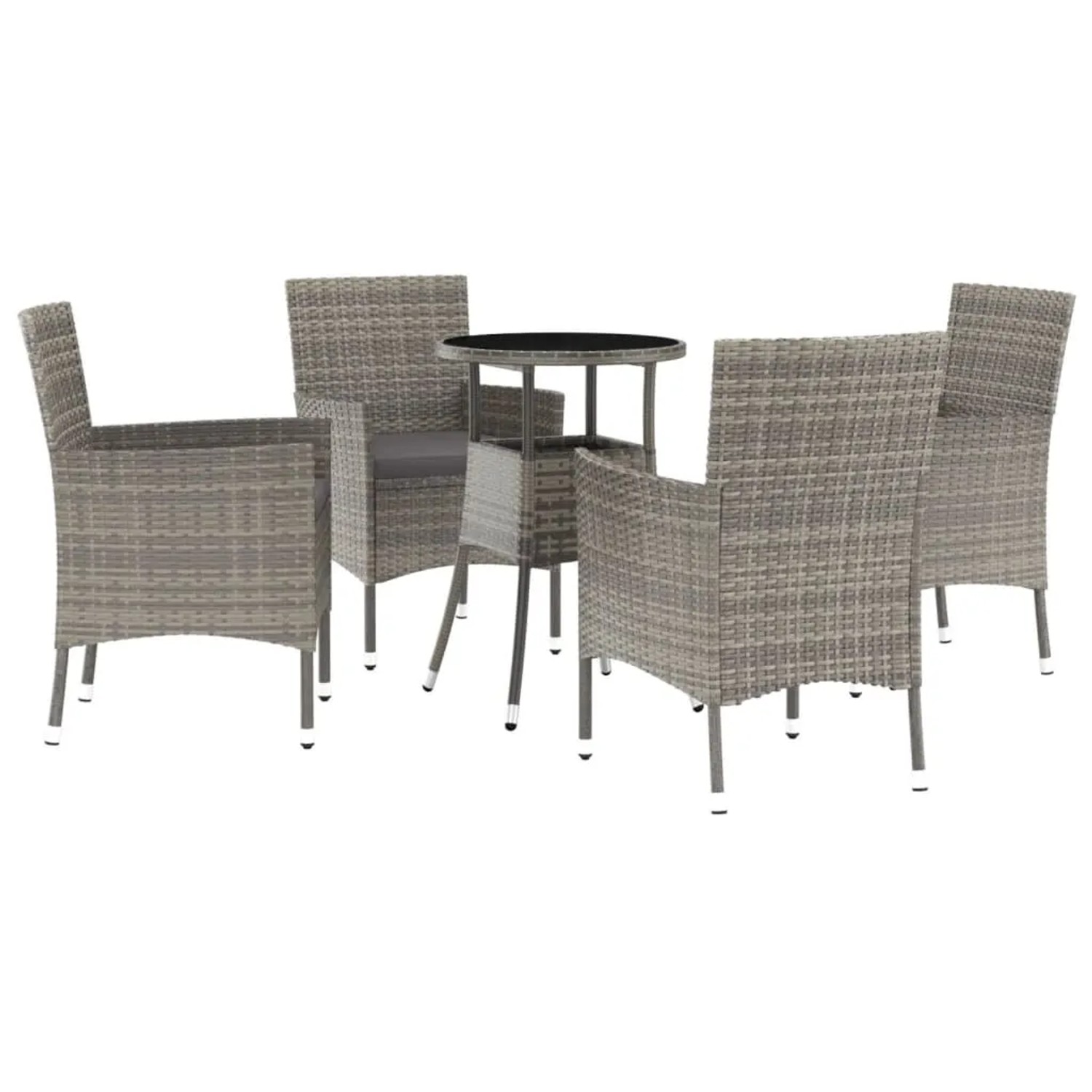 vidaXL 5-tlg Garten-Bistro-Set mit Kissen Grau Poly Rattan Modell 4