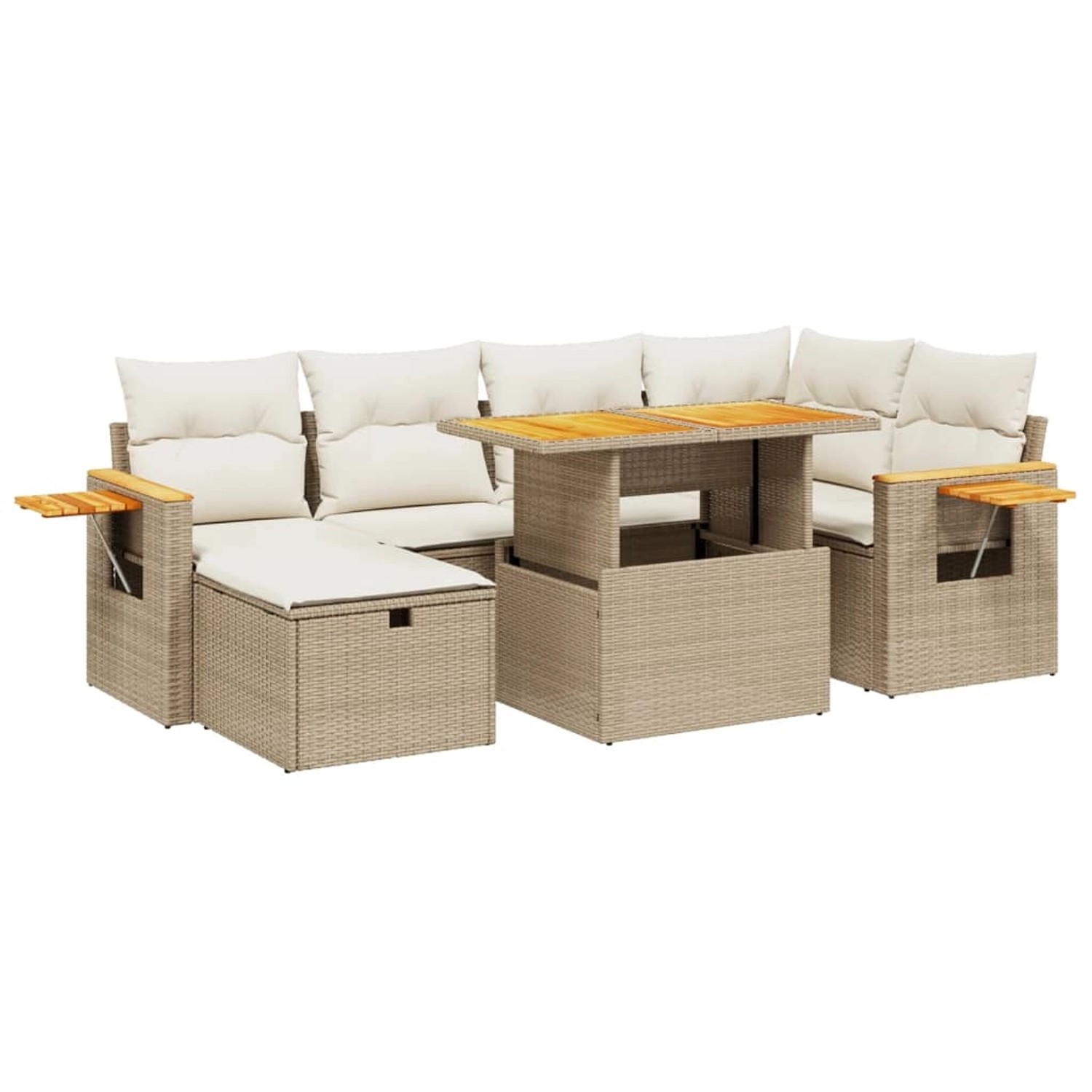 vidaXL 7-Tlg Garten-Sofagarnitur mit Kissen Beige Poly Rattan 3276145 günstig online kaufen