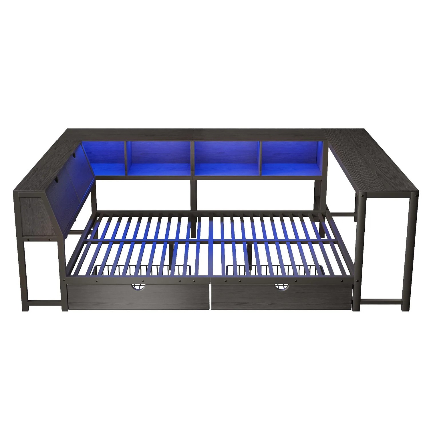 Merax Metallbett 140x200 cm Mit Stauraum Kopfteil LED Schreibtisch Schubladen