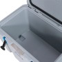 Geöffnete graue Lifetime Kühlbox Premium, 73 Liter Campingbox mit Tragegriffen.