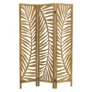 ML-Design Paravent Fukuoka Natur, 3-teilig, 170x121cm, aus Paulownienholz mit Blattmuster.