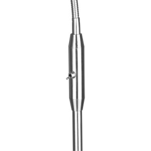 Detailaufnahme der Reality Stehleuchte Tommy, Nickel matt, mit flexiblem Arm.