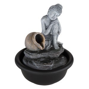 Globo Brunnen Fontana Buddha, schwarz matt, aus Kunststoff. Zimmerbrunnen für entspannende Atmosphäre.