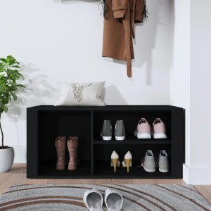Schuhregal Schwarz (100x35x45 cm) aus Holzwerkstoff mit mehreren Fächern für Schuhe.