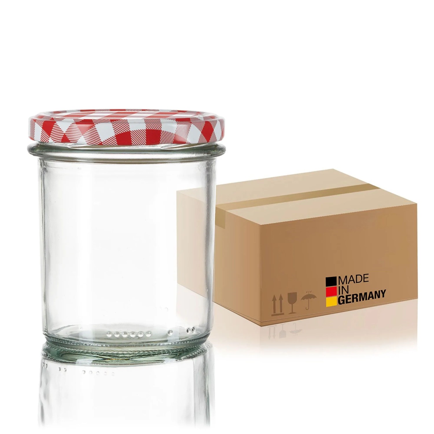 BigDean 12x Sturzgläser 350ml Einmachgläser Einweckgläser Schraubgläser Made in Germany Marmeladengläser mit Schraub Deckel TO 82 Rot Kariert