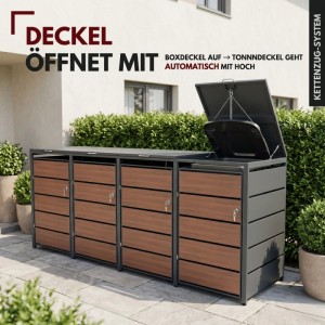 Albatros Mülltonnenbox für 4 Tonnen (120-240L) mit Holzdekor und abschließbaren Türen.