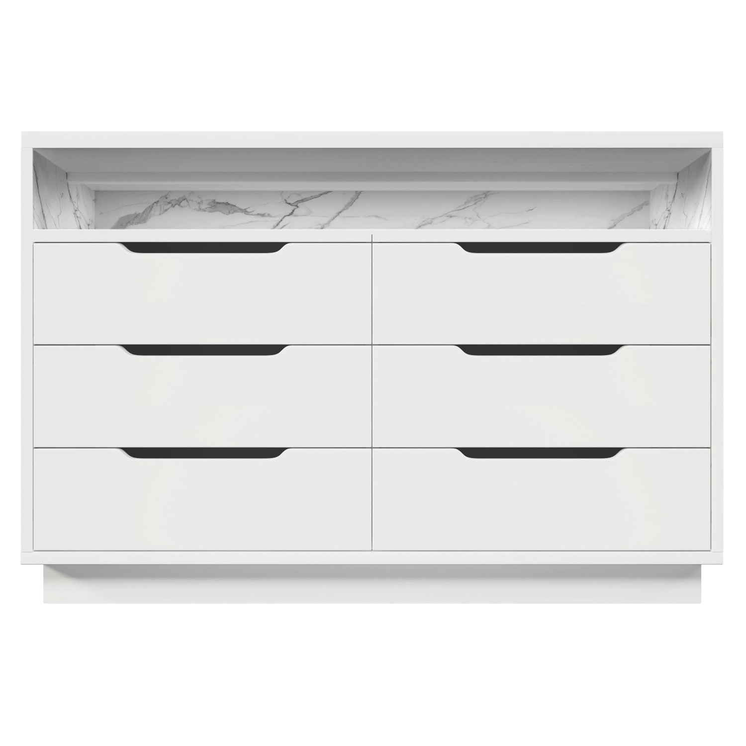 okwish Sideboard mit LED 6 Schubladen Marmordesign Wohnzimmer 120x40x85cm Weiß